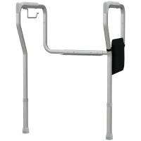 HOMCOM Barra de Segurança para Sanita de Alumínio Apoio de Segurança para Sanita Ajustável com Alça Antiderrapante e Bolso 55-62x47x64-74 cm Prata(m-11)