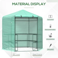 Outsunny  Hexagon Walk In Greenhouse PE Planter Flower Growth with Zipped Door 194 x 225H cm Walk-in Zipper Steel(m-4)