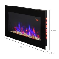 HOMCOM LED Wall Mounted Fireplace Curved Glass Electric Fire Place for Living Room, 1000W/2000W, 48H x 90.8W x 11.5Dcm, Black(m-3)