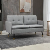 HOMCOM Sofá de 2 Lugares Moderno Estofado em Poliéster com 4 Almofadas Apoio para os Braços e Pés de Aço 139x68x80 cm Cinza(m-2)