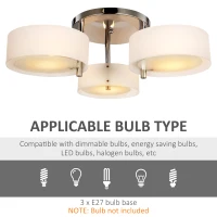 HOMCOM Acrylic Lamp Indoor 3 Light Pendant Chandelier Flush Mount Office Living Room Bedroom w/ Chrome Finish(m-5)