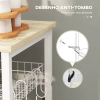 HOMCOM Estante de Cozinha com 1 Cesto 4 Ganchos em S 6 Pés com Almofadas Ajustáveis e Prateleiras 90x40x84,5 cm Carvalho e Branco(m-5)