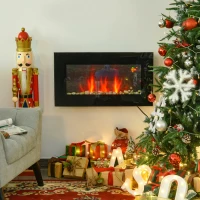 HOMCOM 1000W/2000W Electric Wall Fireplace w/ LED Flame Effect Timer Remote Sleek Stylish Safe Home Heating 20-25㎡(m-12)