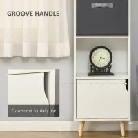 HOMCOM Bookcase with Door and Fabric Drawer, 3 Tier Bookshelf Display Cabinet with Wooden Legs for Living Room Bedroom Study, White(m-7)