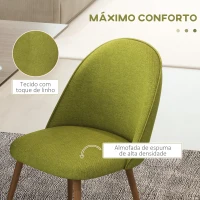 HOMCOM Conjunto de 2 Cadeiras Sala de Jantar Estofadas em Tecido de Linho com Pés de Aço 50x52x83 cm Verde e Madeira(m-5)