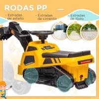HOMCOM Escavadora Elétrica para Crianças Veículo Infantil 3 em 1 com Bateria 6V Pá e Rolo Compressor 100x43x48,5 cm Preto e Amarelo(m-6)