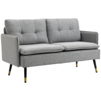 HOMCOM Sofá de 2 Lugares Moderno Estofado em Poliéster com 4 Almofadas Apoio para os Braços e Pés de Aço 139x68x80 cm Cinza(m-11)