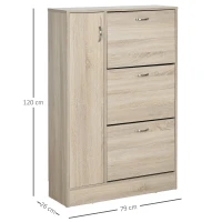 HOMCOM Sapateira com 3 Portas para até 12 Pares de Sapatos com Prateleira Ajustável em até 2 Níveis 79x26x120cm Madeira(m-3)