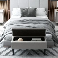 HOMCOM 47L Foldable Storage Ottoman, End of Bed Bench with Wooden Legs, Fabric Footstool for Living Room, Bedroom, 95 x 38 x 45cm, Grey(m-9)