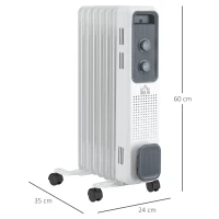 HOMCOM 1630W Oil Filed Radiator with Timer w/ Three Modes Adjustable Thermostat Safety switch, White(m-3)