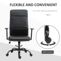 Vinsetto High Back Desk Chair, Black Leather Desk Chair with Adjustable Height, Armrests, Swivel Wheels(m-6)