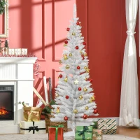 HOMCOM 5ft Unlit Artificial Christmas Tree, Pencil Slim Xmas Tree with Solid Stand and Realistic Branches, White(m-2)