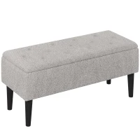 HOMCOM 47L Foldable Storage Ottoman, End of Bed Bench with Wooden Legs, Fabric Footstool for Living Room, Bedroom, 95 x 38 x 45cm, Grey(m-1)