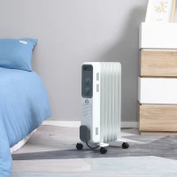 HOMCOM 1630W Oil Filed Radiator with Timer w/ Three Modes Adjustable Thermostat Safety switch, White(m-12)