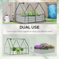 Outsunny Raised Garden Bed with Greenhouse, Steel Planter Box with Plastic Cover, Roll Up Window, Dual Use for Flowers, Vegetables, Fruits and Herbs, 127L x 95W x 92H cm, Clear(m-4)