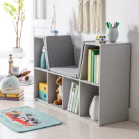 HOMCOM Kids Bookcase Shelf Storage Cabinet Unit, Living Room Sideboard w/ Six Compartments for Toys, Books - Grey(m-10)