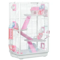 PawHut Hamster Cage, Gerbil Cage w/ Tubes, Exercise Wheel, Hut, Ramps, Platforms, 47 x 29.5 x 76cm - White(m-1)