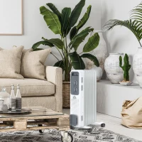 HOMCOM 1630W Oil Filed Radiator with Timer w/ Three Modes Adjustable Thermostat Safety switch, White(m-2)