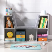 HOMCOM Kids Bookcase Shelf Storage Cabinet Unit, Living Room Sideboard w/ Six Compartments for Toys, Books - Grey(m-12)