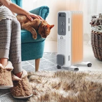 HOMCOM 1630W Oil Filed Radiator with Timer w/ Three Modes Adjustable Thermostat Safety switch, White(m-10)