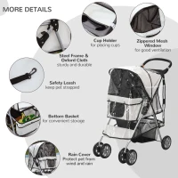 PawHut IE Located Pet Stroller for Small Miniature Dogs, Cats, Foldable Travel Carriage with Wheels Zipper Entry, Cup Holder, Storage Basket - Grey(m-7)