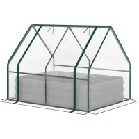 Outsunny Raised Garden Bed with Greenhouse, Steel Planter Box with Plastic Cover, Roll Up Window, Dual Use for Flowers, Vegetables, Fruits and Herbs, 127L x 95W x 92H cm, Clear(m-1)