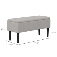 HOMCOM 47L Foldable Storage Ottoman, End of Bed Bench with Wooden Legs, Fabric Footstool for Living Room, Bedroom, 95 x 38 x 45cm, Grey(m-3)