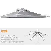 Outsunny 3(m) Gazebo Top Cover Double Tier Canopy Replacement Pavilion Roof Deep Grey(m-3)