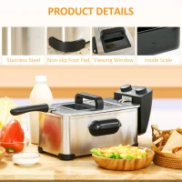HOMCOM 3 Litre Stainless Steel Deep Fat Fryer with Adjustable Temp, 60min Timer, Viewing Window and Safety Cut Out, 2000W(m-5)