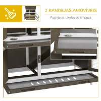 PawHut Coelheira de Madeira de 2 Pisos com Teto Asfáltico Bandejas Amovíveis e Rampa para 2 Coelhos 97x44x91 cm Marrom(m-6)