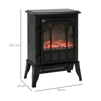 HOMCOM Freestanding Electric Fireplace, Electric Stove Heater with LED Flame Effect, Overheating Safety System, 1000W/2000W Black(m-3)
