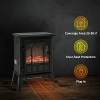 HOMCOM Freestanding Electric Fireplace, Electric Stove Heater with LED Flame Effect, Overheating Safety System, 1000W/2000W Black(m-6)