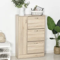 HOMCOM Sapateira com 3 Portas para até 12 Pares de Sapatos com Prateleira Ajustável em até 2 Níveis 79x26x120cm Madeira(m-2)