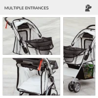 PawHut IE Located Pet Stroller for Small Miniature Dogs, Cats, Foldable Travel Carriage with Wheels Zipper Entry, Cup Holder, Storage Basket - Grey(m-8)
