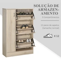 HOMCOM Sapateira com 3 Portas para até 12 Pares de Sapatos com Prateleira Ajustável em até 2 Níveis 79x26x120cm Madeira(m-4)