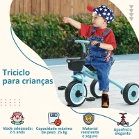 AIYAPLAY Triciclo para Crianças de 2 a 5 anos com Assento Ajustável Cesta Buzina e Pedais e 3 Rodas 70,5x53x58 cm Azul(m-4)