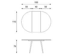 STONES Tavolo allungabile con top in melamina e gambe in metallo, 110x110/150x76cm, grigio, antracite(m-5)