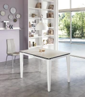 STONES Tavolo allungabile con top e allunghe in ceramica su vetro temperato, gambe in metallo verniciato, 80x120/170x76cm, ceramica bianca, bianco(m-2)