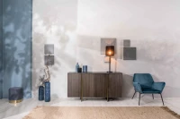 STONES Madia con Top in Ceramica Marmo, Struttura in MDF, 4 ante con Sistema Push&Pull, 40x160x85 cm, Marmo nero portoro e Ebano(m-2)