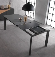 STONES Tavolo allungabile con top in ceramica su vetro temperato, gambe in metallo verniciato e allunghe in melaminico laccato, 90x140/220x75cm, ceramica grigio grafite, antracite(m-5)