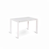 STONES Tavolo allungabile con top in vetro temperato acidato, 80x122/182x76cm, bianco(m-1)