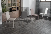 STONES Set 4 Sedie Impilabili in Similpelle con Gambe in Metallo rivestite, 40x42x96 cm, Grigio Chiaro(m-2)