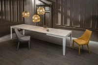 STONES Tavolo allungabile con top e allunghe in melaminico cemento bianco, base in metallo bianco, 90x156/316x76cm, cemento bianco, metallo bianco(m-4)