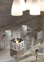 STONES Set di 3 biocamini da tavolo in Acciaio Satinato con Bruciatori da 0,15L,10x10x8cm, Grigio Cromo(m-2)