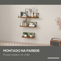 HOMCOM Conjunto de 3 Prateleiras de Parede Industrial Prateleiras Suspensas 30x12x12 cm 40x12x12 e cm 50x12x12 cm Madeira e Preto(m-4)