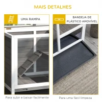 PawHut Coelheira de Madeira com Rodas 91,5x53,5x73cm Gaiola para Coelhos de 2 Níveis com Bandeja Amovível e Rampa Cinza(m-7)
