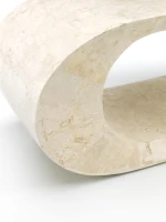 STONES Tavolino / Porta TV rivestito in Tessere di Pietra Fossile, 35x130x35 cm, Beige(m-4)