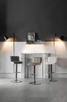 STONES Set 2 Sgabelli in Similpelle con Struttura in Metallo Cromato, 36x38.5x83/98 cm, Bianco(m-2)