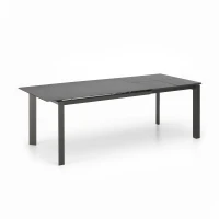 STONES Tavolo allungabile con top in ceramica su vetro temperato, gambe in metallo verniciato e allunghe in melaminico laccato, 90x140/220x75cm, ceramica grigio grafite, antracite(m-2)