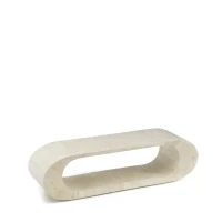 STONES Tavolino / Porta TV rivestito in Tessere di Pietra Fossile, 35x130x35 cm, Beige(m-1)